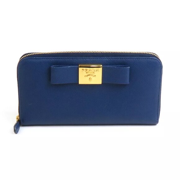 Auth PRADA Zip Around Long Wallet Blue Leather/Goldtone - 55869f - Picture 1 of 9